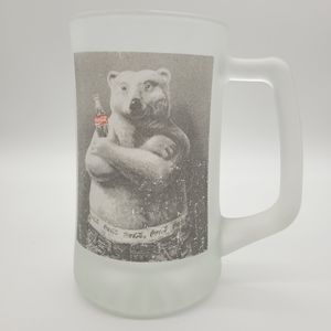 COCA COLA | vintage 1995 frosted glass 24 oz polar bear stein mug
